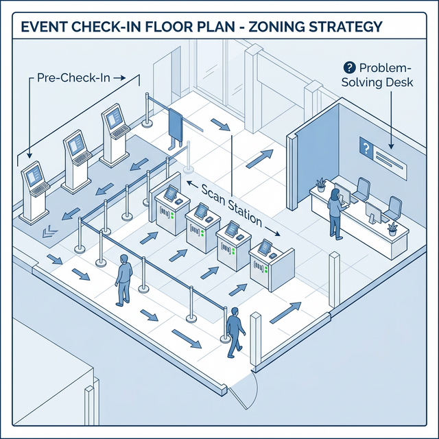 Illustrasjon av soner for innsjekk